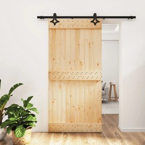 Porta Scorrevole Con Set Hardware 100x210cm Legno Massello Pino /