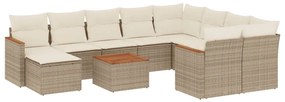 Set divani da giardino 11 pz con cuscini beige in polyrattan