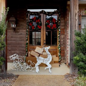 Figura natalizia illuminata con slitta luminosa 220 lampadine bianco freddo H 80 cm