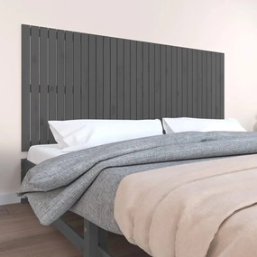 Testiera Da Parete Grigia 204x3x90 Cm İn Legno Massello Di Pino /