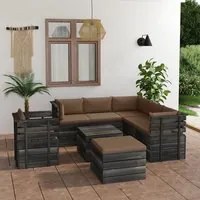 Set Divani da Giardino su Pallet 8 pz con Cuscini Massello Pino cod mxl 44085