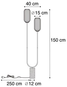 Lampada da terra Art Déco in ottone con vetro trasparente 2 luci - Rid
