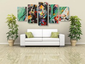 Quadri 5 pezzi – Pittura a olio donna e cavallo