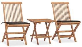 Set da pranzo giardino pieghevole 3 pz cuscino massello di teak