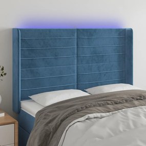 Testiera A Led Blu Scuro 147x16x118/128 Cm İn Velluto /
