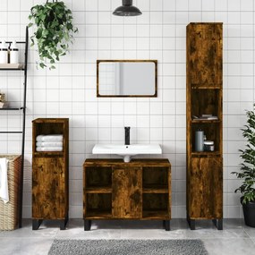 Set Mobili Da Bagno 3 Pz Rovere Fumo İn Legno Multistrato /