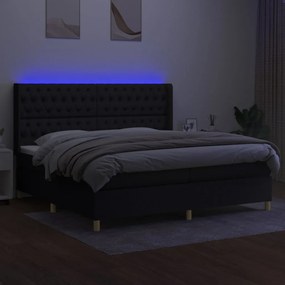 Letto a molle materasso e led nero 200x200cm in tessuto