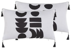 Set di 2 cuscini decorativi motivo geometrico bianco e nero 30 x 50 cm LIRIOPE Beliani