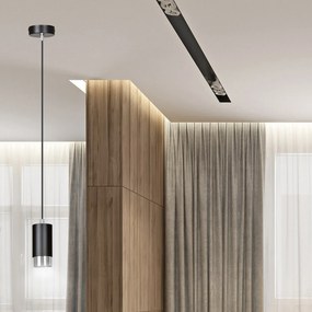 Sospensione Moderna 1 Luce Ivar A Cilindro In Acciaio Nero E Cromo