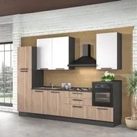 Cucina lineare moderna elettrodomestici inclusi Sinki 330 rovere gordon e bianco