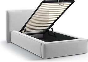 Letto singolo imbottito argentato con contenitore con rete inclusa 90x200 cm Jodie – Micadoni