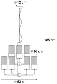 Lampadario moderno nero con vetro fumé 9 luci - Laura