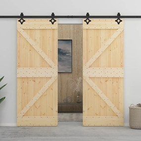 Porta Scorrevole Con Set Hardware 80x210 Cm İn Legno Di Pino /
