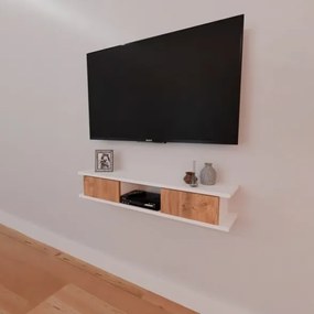 Mobile TV Sospeso 120x20x18 cm 2 Ante E Vano A Giorno Delta Bianco E Rovere