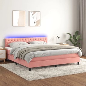 Letto a Molle con Materasso e LED Rosa 180x200 cm in Velluto