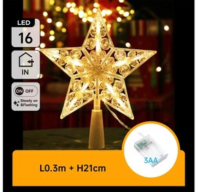 Aigostar - Stella LED per decorazione natalizia, 16 LED, 3xAA, bianco caldo
