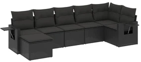 Set divani da giardino con cuscini 7pz nero polyrattan