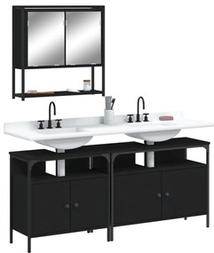 Set Mobili Da Bagno 3 Pz Nero İn Legno Multistrato /