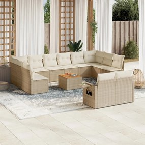 Set divano da giardino 13 pz con cuscini beige in polyrattan