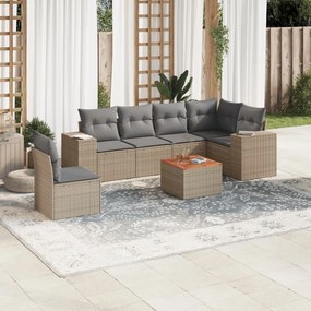 Set Divani da Giardino 7 pz con Cuscini Beige in Polyrattan