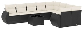 Set Divani da Giardino 10pz con Cuscini in Polyrattan Nero