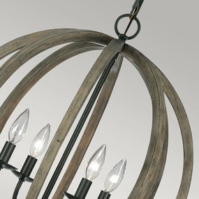 Lampadario Industrial Nordico Allier Legno Rovere Ferro Grigio 4 Luci E14