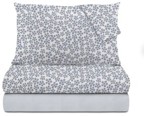 Completo letto matrimoniale fiori azzurri in flanella