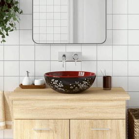 Lavabo Da Appoggio Nero E Rosso Rotondo ?41x14 Cm Ceramica /