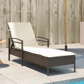 Lettino Prendisole Con Cuscino Marrone 63x200x81 Cm Polyrattan /