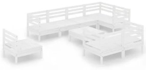 Set Divani da Giardino 9 pz in Legno Massello di Pino Bianco