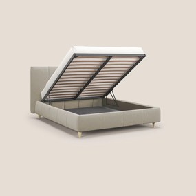 Laura letto imbottito contenitore e sfoderabile in microfibra velluto impermeabile T09 beige