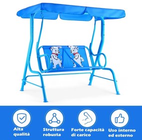 Costway Altalena dondolo da giardino per bambini con 2 posti e tetto regolabile 117x78x116cm Blu