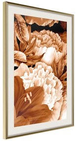 Poster  Peonies in Sepia  Cornice Quadri Cornice d'oro con passe-partout, Larghezza x Altezza Home decor 20x30