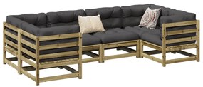 Set divani da giardino 6pz con cuscini legno impregnato di pino