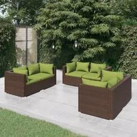 Set Divani da Giardino 6 pz con Cuscini in Polyrattan Marrone cod mxl 42235