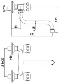 Paffoni danubio da170 gruppo lavello a muro con canna 18 cm orientabile cromo