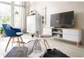 Tavolo TV bianco con gambe in rovere, larghezza 162 cm Dot - Tenzo