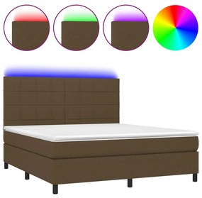 Letto a molle materasso e led marronescuro 180x200cm in tessuto