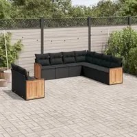 Set Divani da Giardino 9 pz con Cuscini Nero in Polyrattan 3227777