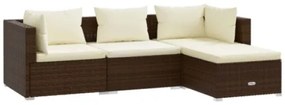 Set Divani da Giardino 4 pz con Cuscini in Polyrattan Marrone