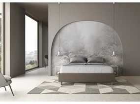 Letto Sommier con rete imbottito 160x200 similpelle cappuccino Azelia