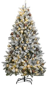 Albero Natale Incernierato con LED e Palline, Albero Natale Incernierato con 300 LED e Palline 180 cm VI