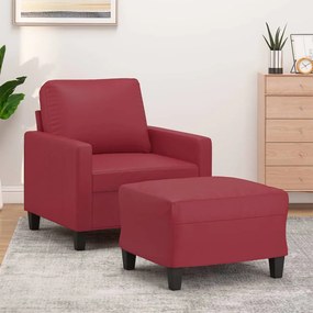 Poltrona Con Poggiapiedi Rosso Vino 60 Cm İn Similpelle /