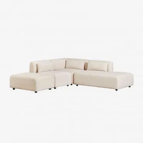 Divano Angolare Componibile In 3 Pezzi Con Chaise Longue Destra E Pouf Fogler Velluto A Coste Beige Lin - Sklum