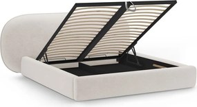 Letto matrimoniale imbottito color crema con contenitore con rete inclusa 200x200 cm Ovalo – Micadoni