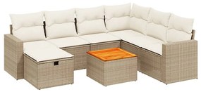 Set divano da giardino 8 pz con cuscini beige in polyrattan