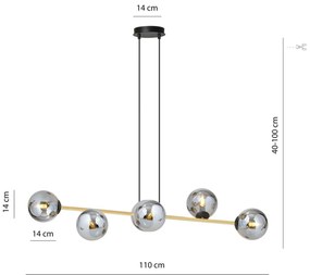 Lampadario a sospensione GRAVITY 6 Nero/Bianco e Oro 6xE14