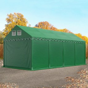 TOOLPORT 4x8 m tenda capannone, altezza 2,6m, PVC 800, telaio perimetrale, verde scuro, con statica (sottofondo in cemento) - (67634)
