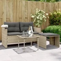 Set Divano da Giardino 3pz con Cuscini Grigio Chiaro Polyrattan 365463