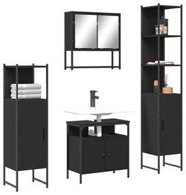 Set Mobili Da Bagno 4 Pz Nero İn Legno Multistrato /